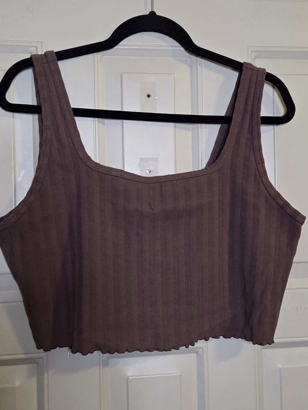 Offline By aerie - Ribbed Square Neck Crop Tank Top In Chocolate Brown